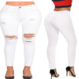 Cross border HSF2629 Amazon Hot Selling European and American Sexy Personality Breaking Hole Water Wash Slim Fit Elastic Denim Leggings
