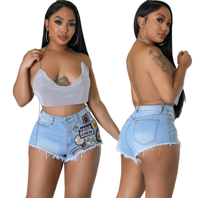 Cross border HSF2679 Amazon's Hot Selling European and American Fashion Versatile Slim Fit Elastic Denim Tripartite Pants New Style