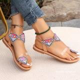 EBay European and American Foreign Trade Flat Bottom Outward Wearing Toe Sandals Women's Elastic Belt Lightweight Sweet Beach Sandals