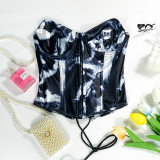 Summer high-end printed buckle, steel ring, fishbone, strapping strap, new spicy girl Instagram sexy wrap chest, slim fit for external wear