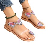 EBay European and American Foreign Trade Flat Bottom Outward Wearing Toe Sandals Women's Elastic Belt Lightweight Sweet Beach Sandals