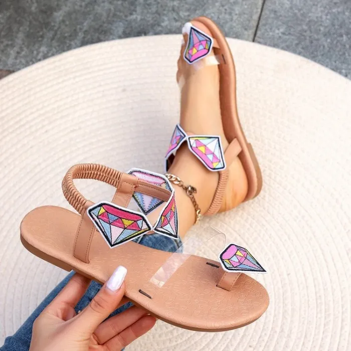 EBay European and American Foreign Trade Flat Bottom Outward Wearing Toe Sandals Women's Elastic Belt Lightweight Sweet Beach Sandals