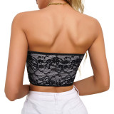 European and American fashion front breasted lace lace sexy temptation fishbone slim fit waist length off shoulder strapless beautiful back top for women