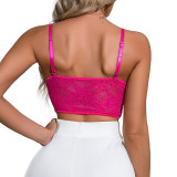 Cross border fashion hot selling European and American new solid color lace hollow spicy girl sexy suspender women's front breasted top
