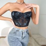 European and American New Design Sensation Spicy Girl Hollow Lace Wrapped Chest Steel Ring Slim Fit Fishbone External Wear Bra Top Wholesale for Women