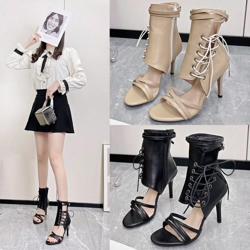 European and American Foreign Trade New High Heel Belt Buckle Lacing Cool Boots Women's Large Roman Style Sexy Thin Heel Sandals Amazon