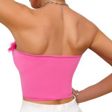 European and American sexy and fashionable new patchwork short feather belt chest pad gathering one shoulder steel ring fishbone bra top
