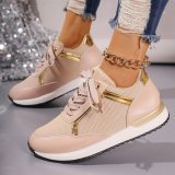 European and American foreign trade large-sized color blocking low top lace up single shoes for women's new mesh flat bottom sports style board shoes Wish