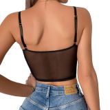 European and American style cross-border new women's short perspective mesh slim fitting sexy back small suspender pure desire underwear
