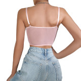 New European and American Sexy Embroidered Waist Tie with Pure Desire Wind Hanging Strap Tank Top Perspective Mesh Sexy Beauty Back Underwear for Women