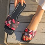 Japan and South Korea Foreign Trade Large Size Flower One word Slippers Women's Cross border New Square Head Flat Bottom Beach Sandals Slippers