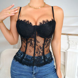 New European and American style sexy perspective clothing lace strap cross-border women's fishbone wrapped chest buckle small strap interior