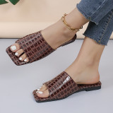 European and American Foreign Trade One line Square Head Flat Bottom Slippers for Women Cross border Large Size Outward Wearing Open Toe Beach Slippers