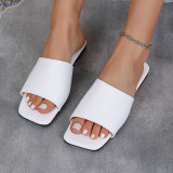 European and American Foreign Trade One line Square Head Flat Bottom Slippers for Women Cross border Large Size Outward Wearing Open Toe Beach Slippers