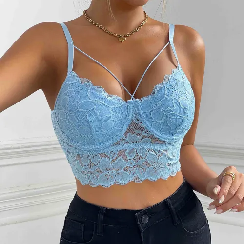 Summer new base sexy spicy girl lace lace lace European and American perspective exposed navel and backless European and American style small strap A796
