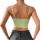 INS Summer Fashion Diamond Slim Fit Sexy Open Back Fishbone Steel Ring Solid Color Versatile Spicy Girl Tank Top A11028