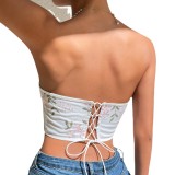 Hot selling fashion item in foreign trade, spicy girl style, flower embroidery, fishbone steel ring, diamond shaped backless outer wear, lace up bra A978
