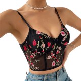 Street Spicy Girl Mesh Embroidered Buckle Slim Fit Fashion Cross border Versatile Backless European and American Style Small Slim Strap A748