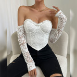 INS New Sexy Pure Desire Style Lace Lace Lace Steel Ring Fishbone Diamond Long sleeved Solid Color Bra Top A1230
