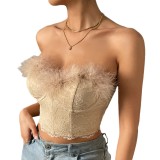 Amazon summer outerwear sexy lace lace lace low cut backless feather steel ring fishbone spicy girl bra A1041