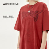 MADEEXTREME China-Chic the Year of the Loong lettering summer heavy wash worn print short sleeved t-shirt men's base