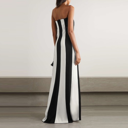 Cross border strapless bandage dress for women Hepburn, wrap around chest dress with black and white stripes, high-end banquet dress for daily wear