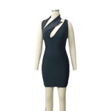 Paris imported playful style stylish and handsome bandage skirt, finely cut ultra soft workmanship suit collar dress