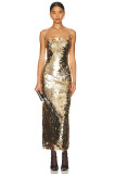 Gold stunning, sparkling fish scales, sequins, suspender dress, solid color party light luxury party dress, women's gowns