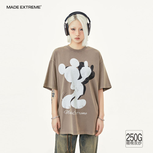 MADE EXTREME American Street Print Mock Mickey Washed Old Summer Men's Short sleeved T-shirt