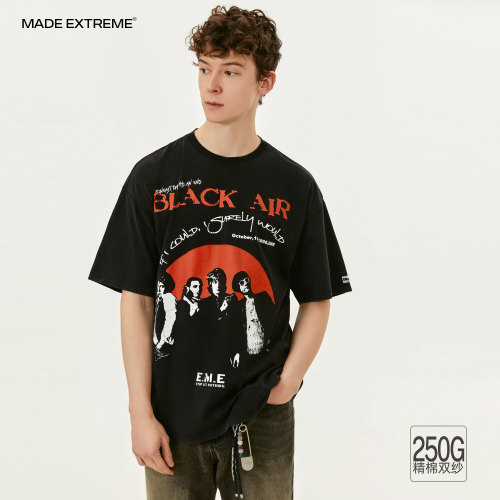 MADEEXTREME Summer 250G American Street Should Follow Band Printed Washed Old Men's and Women's Short sleeved T-shirts