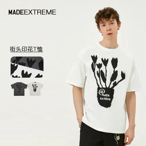 MADEEXTREME American Street Pattern Fun Print High Grade Summer Heavyweight Short Sleeve T-shirt Top for Men