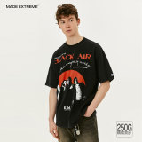 MADEEXTREME Summer 250G American Street Should Follow Band Printed Washed Old Men's and Women's Short sleeved T-shirts