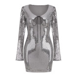 Cross border nightclub spicy girl women's clothing heavy industry sequin dress appears slim, light luxury, niche temperament, party dress with a sense of luxury