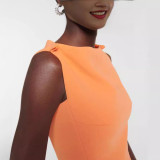 New cross-border high-end orange irregular knitted dress, women's long dress, holiday style long dress, French style