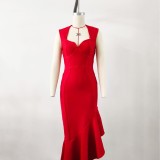 Independent Station New Year Women's Wear French Vintage Style Fishtail Bandage Dress Red Annual Meeting Dress Can Be Worn Normally