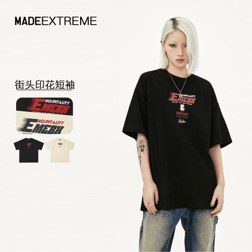 MADEEXTREME Summer New High Weight American Street Neutral Printed Knitted Top Short sleeved T-shirt for Men