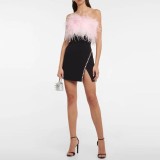 Amazon's Hot selling European and American Women's Wear New Diamond Chain Dress Feather Dresses Tight Dresses Sweet and Spicy Style