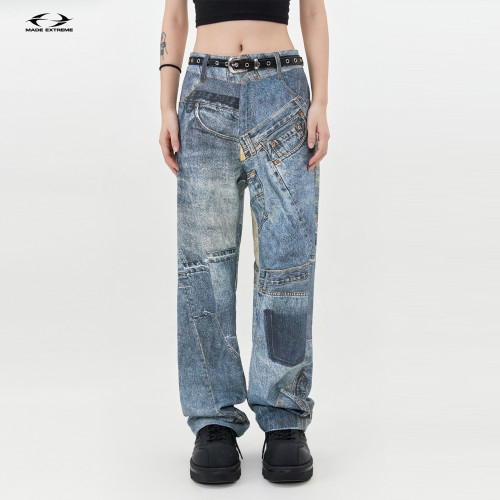 MADEEXTREME Spring American Street Men's denim digital printed casual pants for men and women