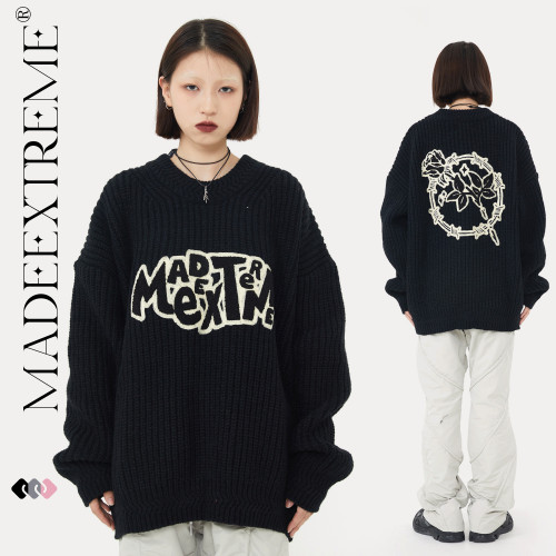 MADEEXTREME American Vintage Ins Style Letter Towel Embroidery Early Autumn Sweater Knitwear Unisex
