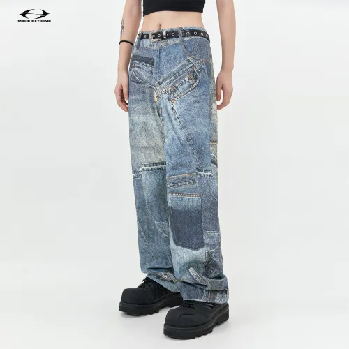 MADEEXTREME Spring American Street Men's denim digital printed casual pants for men and women