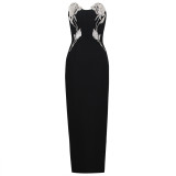 Amazon Skirt New High end Original Women's Black Bra Light Luxury Long Dress with Diamond Bandage Dress Party Dress