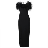 High end trendy niche designer evening dress autumn/winter women's trend ostrich hair Gowns bandage dress for women