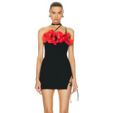 Amazon sexy spicy girl cross-border small dress, niche design, flower bandage dress, women's summer high-end sensation explosive