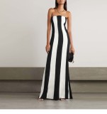 Cross border strapless bandage dress for women Hepburn, wrap around chest dress with black and white stripes, high-end banquet dress for daily wear