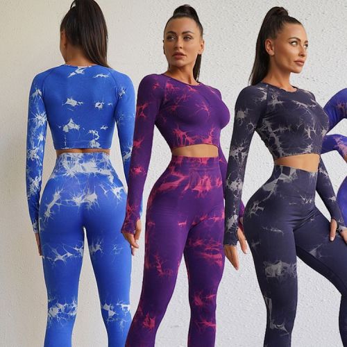 European and American New Tie Dye Sports Set Women's High Waist and Hip Lifting Tight Sports Pants Outdoor Fitness Breathable Yoga Clothes