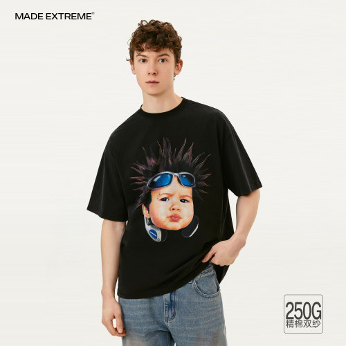 MADEEXTREME  Summer 270G American Street Punk Portrait Printed Men's Short sleeved T-shirt