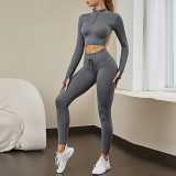 Seamless fitness yoga suit, sweat absorbing and hip lifting, high waist yoga pants, women's tight fitting long sleeved sports set