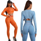 European and American five piece set with upturned buttocks and beautiful buttocks, fitness set with beautiful back, yoga top, short sleeved knitted fitness yoga suit for women