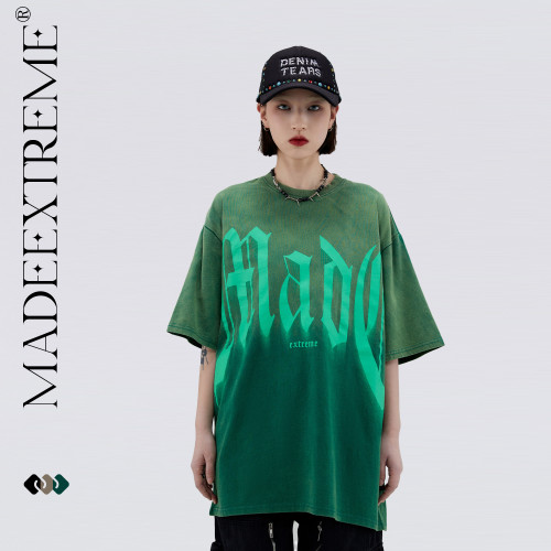 MADEEXTREME Washed Old Undercoat Street China-Chic Brand Loose Letter 250g Short Sleeve T-shirt Men's Wear