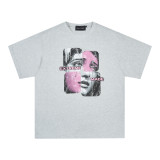 MADE EXTREME Washed Old 250g American Melancholy Portrait Printed Retro Men's Short sleeved T-shirt
